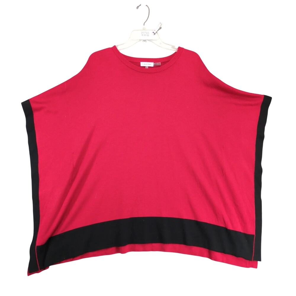 Calvin Klein Red & Black Soft Knit Poncho Sweater Women's S/M Retro Mod Outdoors